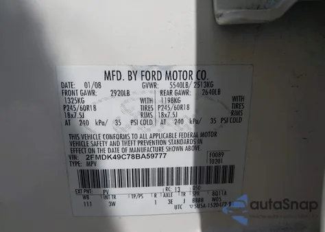 2008 Ford Edge Limited z USA, uszkodzony, nr VIN 2FMDK49C78BA59777